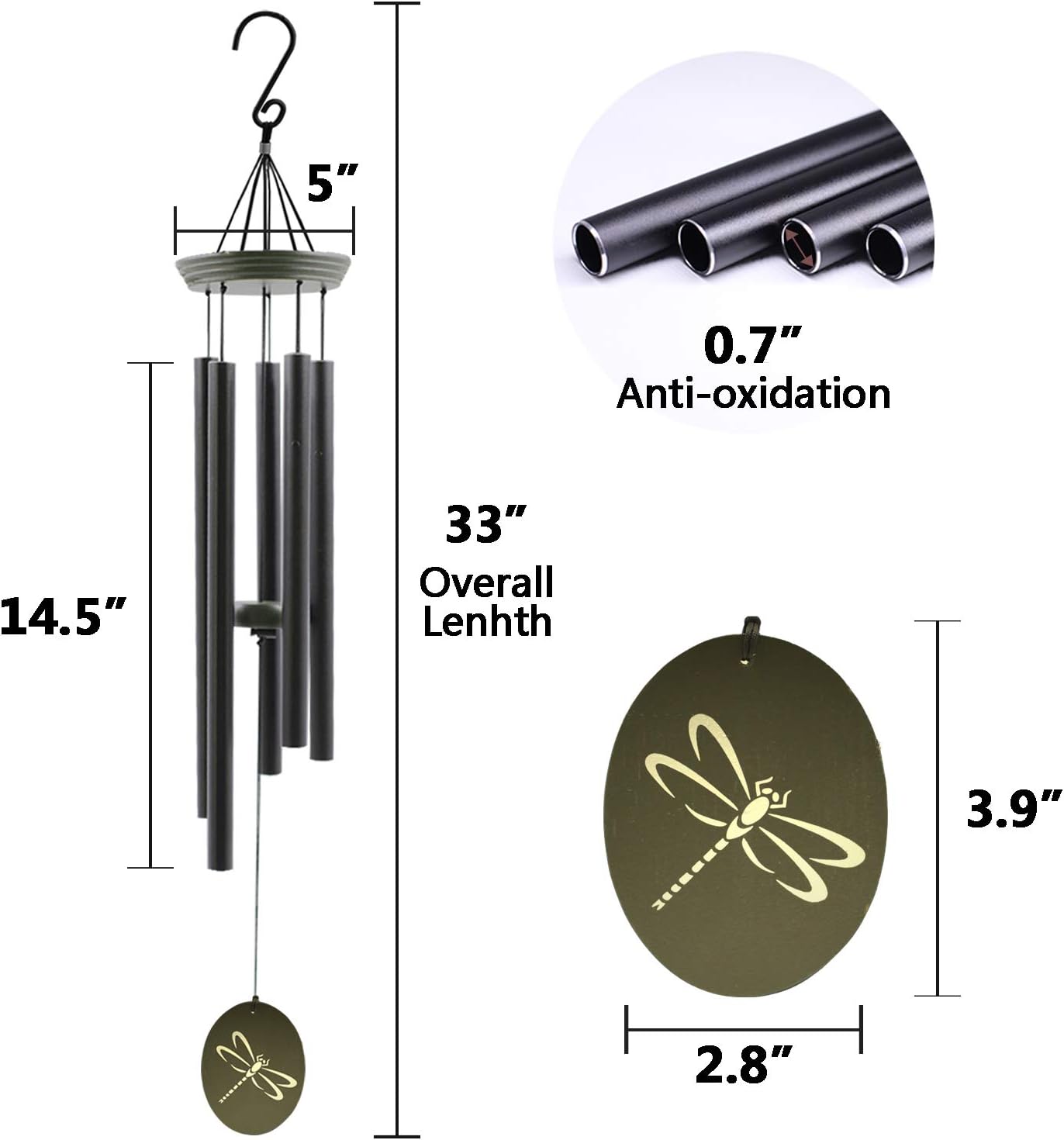 Wind Chimes for Outside, WindChimes Outdoor Tuned Soothing Melody, Wind Chimes Gifts for Mom/Grandma,Wind Chime Outdoor Decoration, Patio, Garden, Yard. (33" Green Dragonfly)