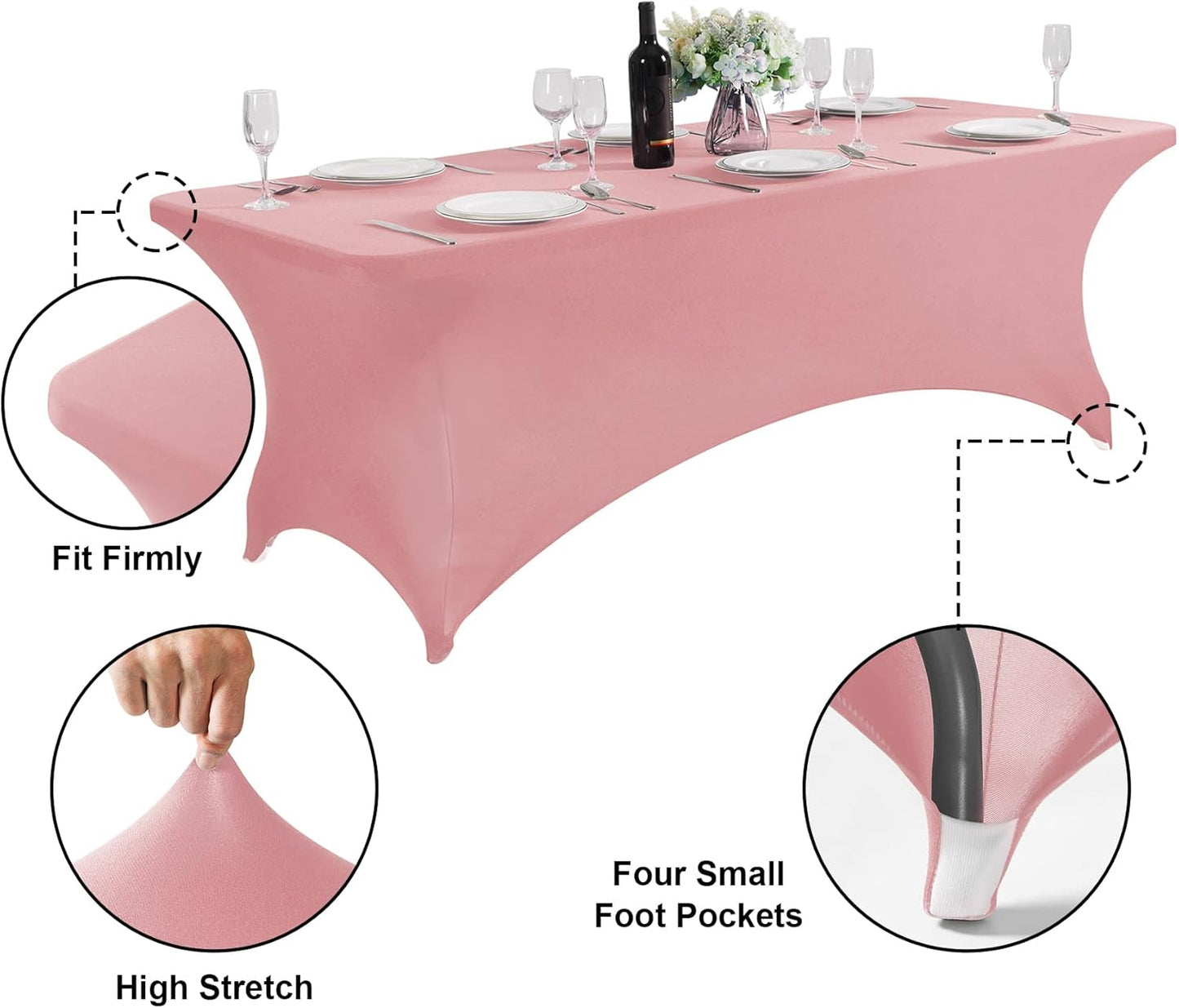 SuperO Waterproof Spandex Table Cover for 6FT Table Universal Fitted Stretch Tablecloth for Party, Banquet, Wedding and Events-Dusty Pink