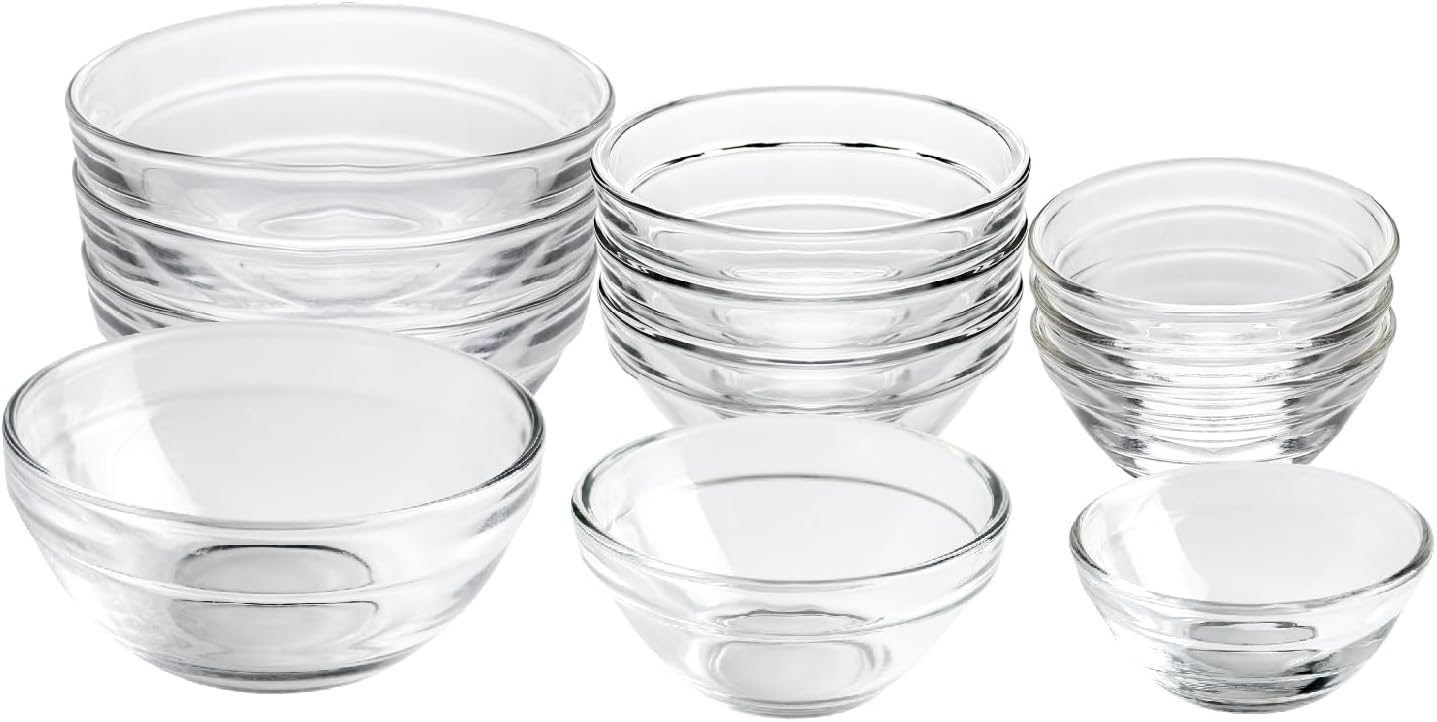 HillSpring 3 Sizes of Glass Prep Bowl Sets, Clear Small Pinch Bowls for Salt, Spices and Chopped Ingredients, 1.5oz/2.5oz/3.5oz, Set of 12
