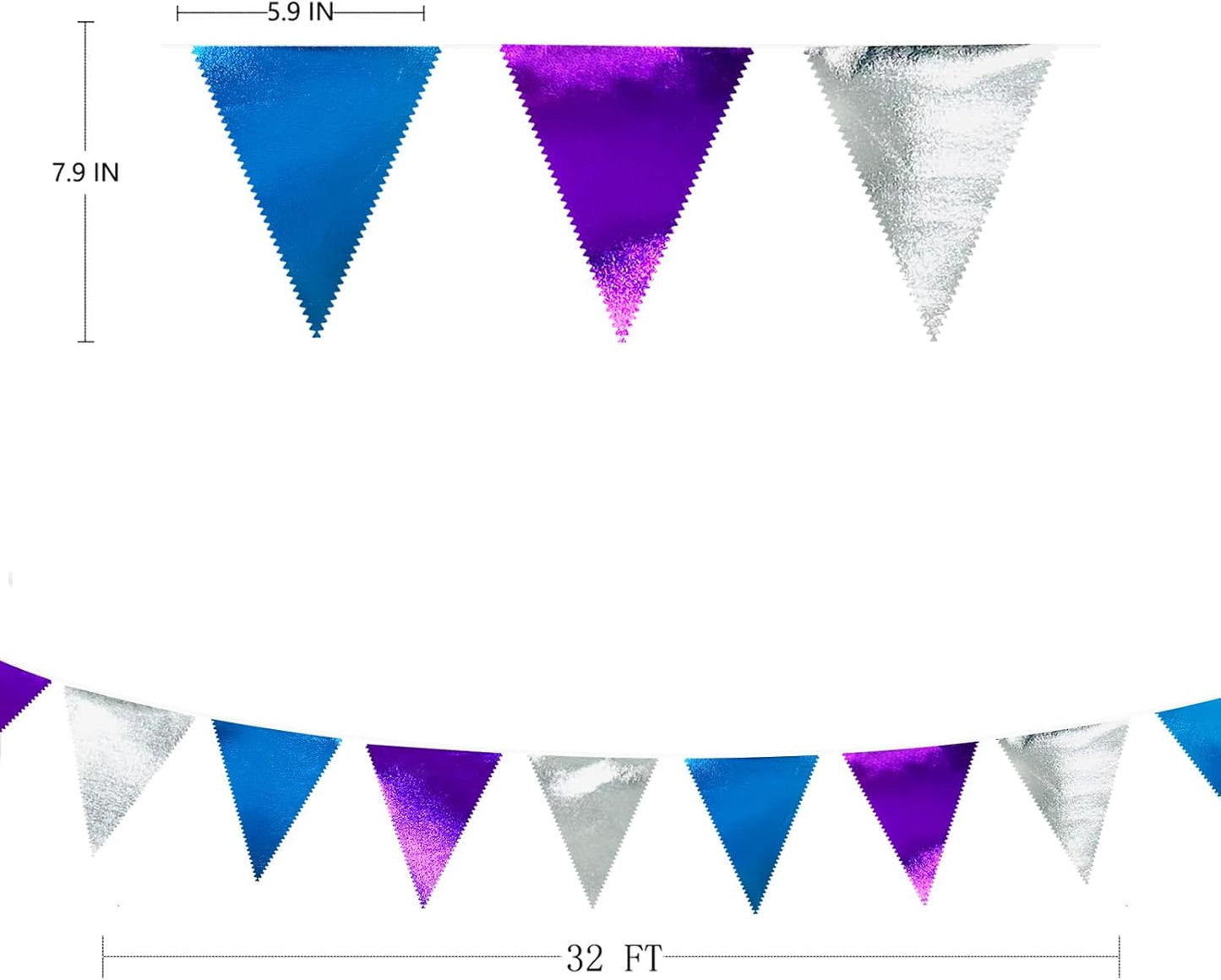 Frozen Party Decoration Purple Blue Silver Metallic Fabric Triangle Pennant Banner Flag Bunting Garland for Frozen Winter Wonderland Christmas Birthday Wedding Baby Shower Bridal Shower Party Supplies