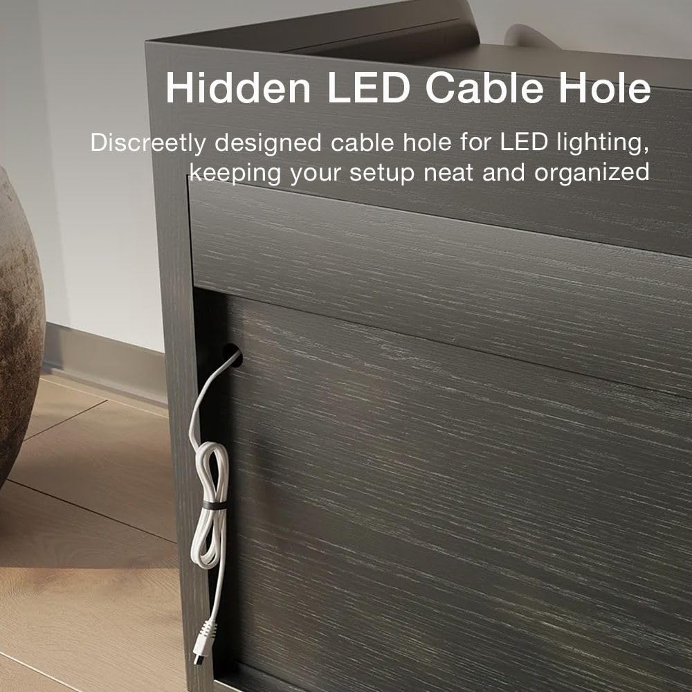 POVISON Fully-Assembled Mid Century Modern TV Stand with Legs, Wood Media Console with Adjustable LED Light for 65-inch TVs, Entertainment Center with Storage for Living Room