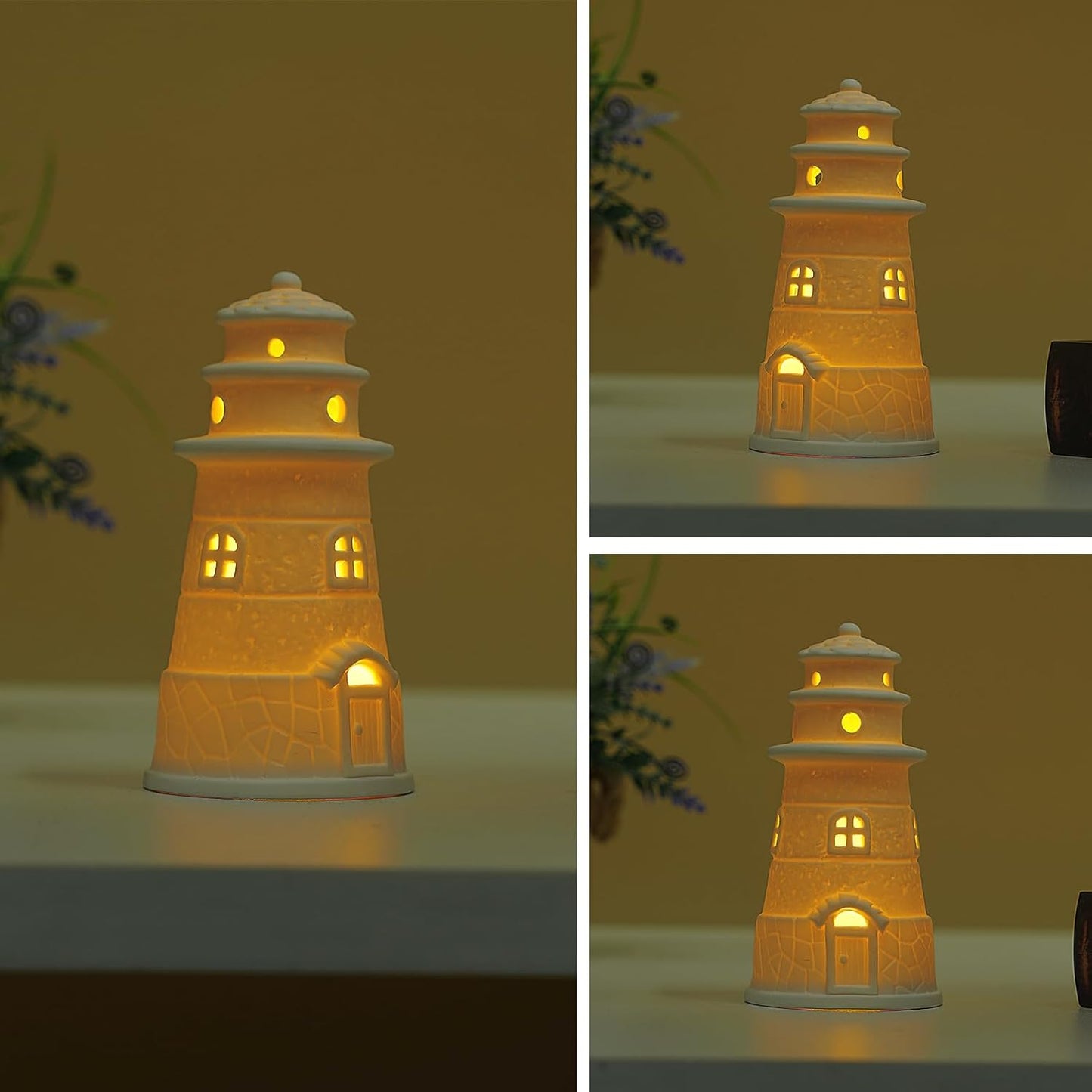 White Ceramic Lighthouse Statue Lamp - Light House Book Shelf Decor Aesthetic,Beach Themed Room Decor,Nautical Coastal Ocean Decor for Home Bedroom Bathroom Living Room