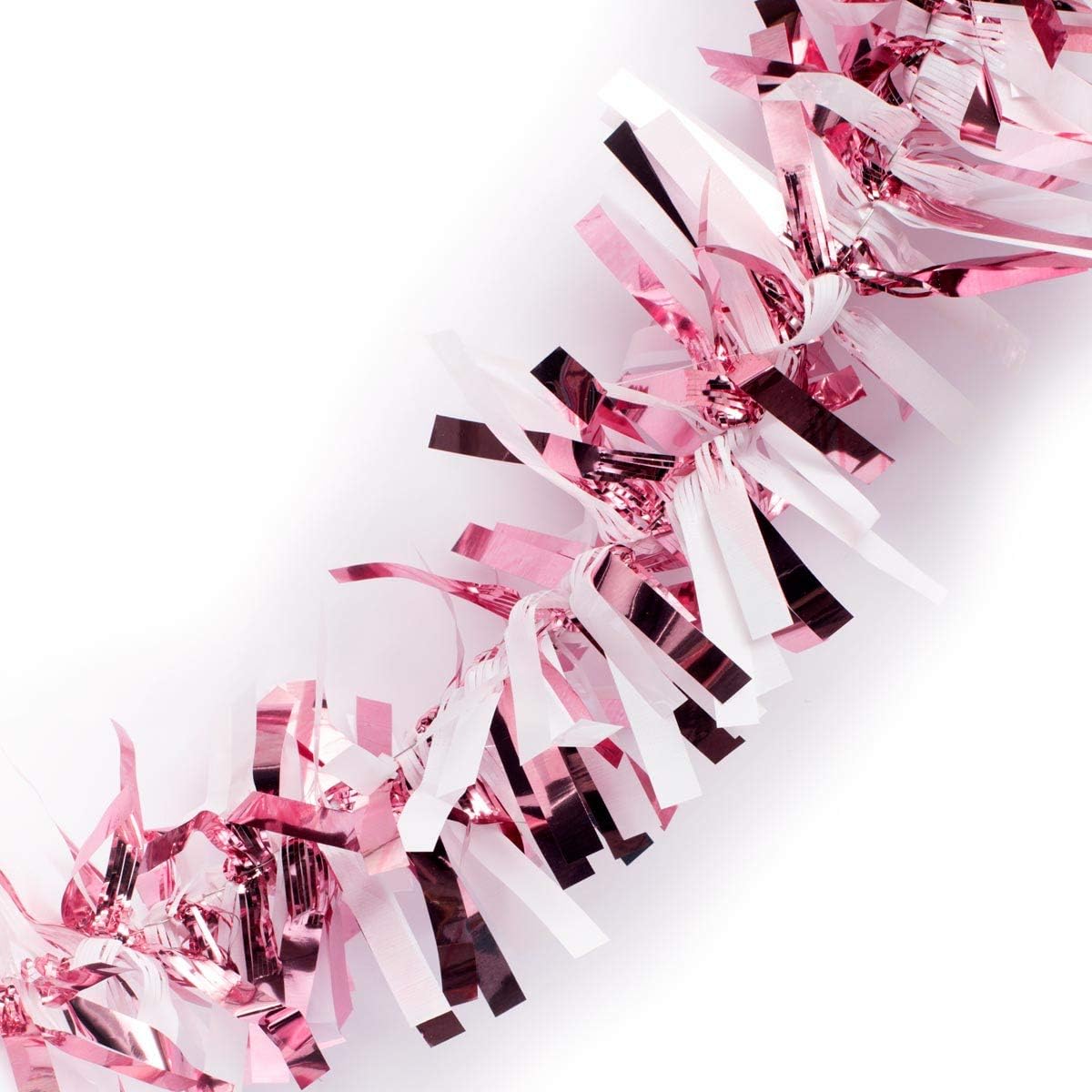 Anderson's Light Pink & White Sparkle Glitter Metallic Tinsel Twist for Trailer Or Golf Cart, 4 inches Wide x 25 ft Long, Christmas, Patriotic and Holiday Garland Decor for Parties and Parades