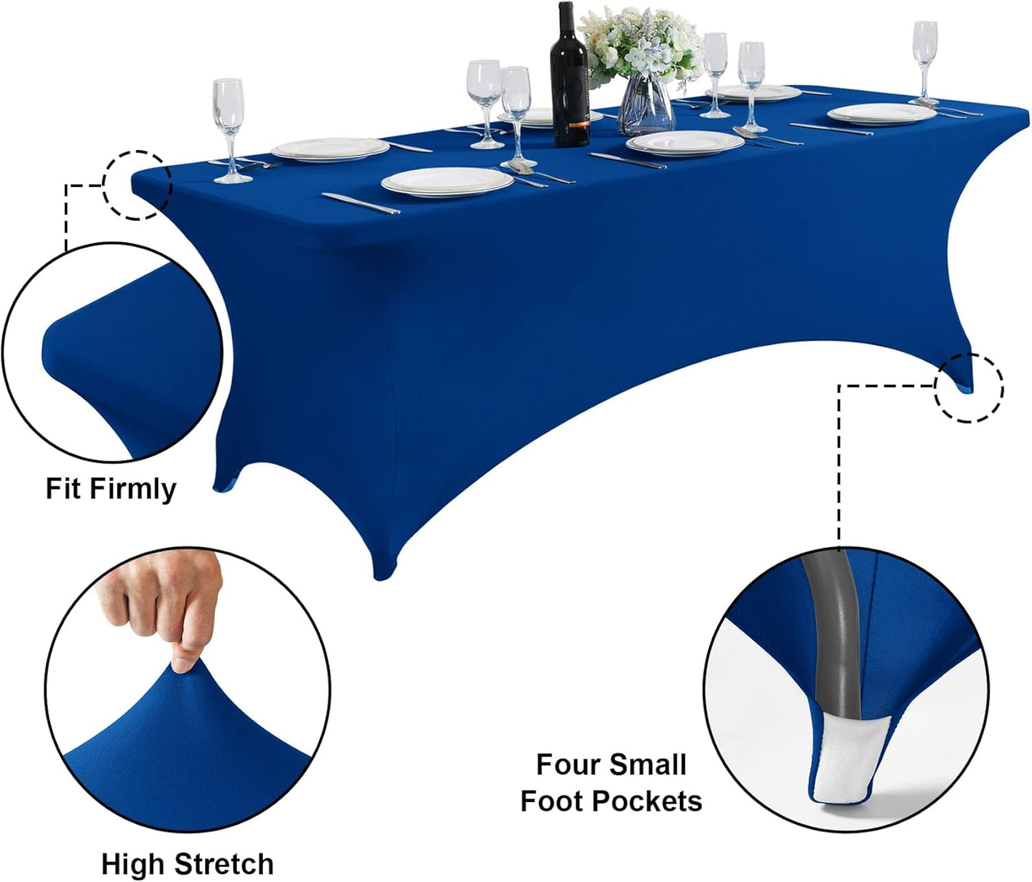 SuperO Waterproof Spandex Table Cover for 8FT Table Universal Fitted Stretch Tablecloth for Party, Banquet, Wedding and Events-Classic Blue