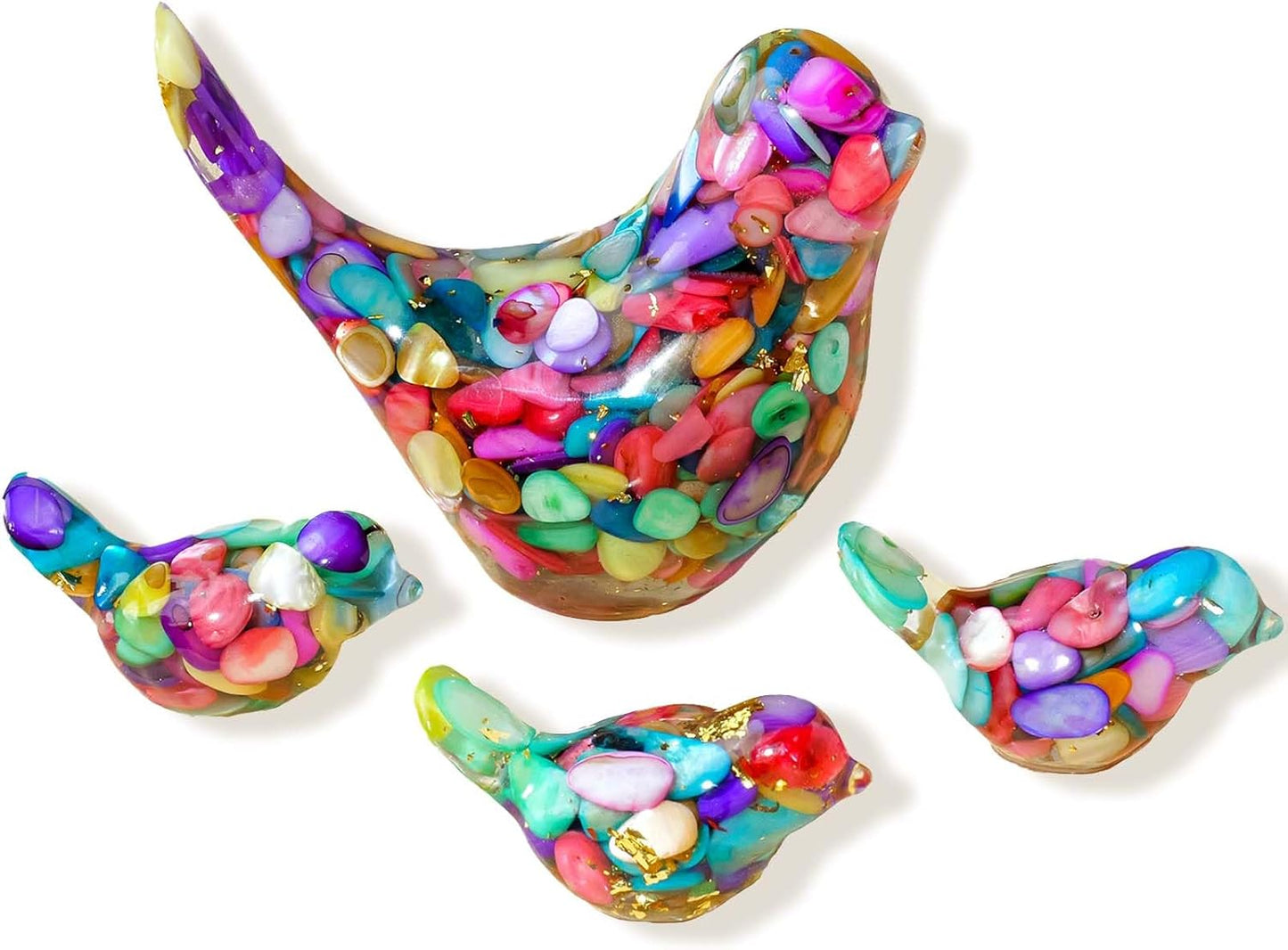 Crystal Bird Figurines, Resin Animal Statues, Miniature Decorative Gravel Birds, Home Decor (4PCS-Colorful)
