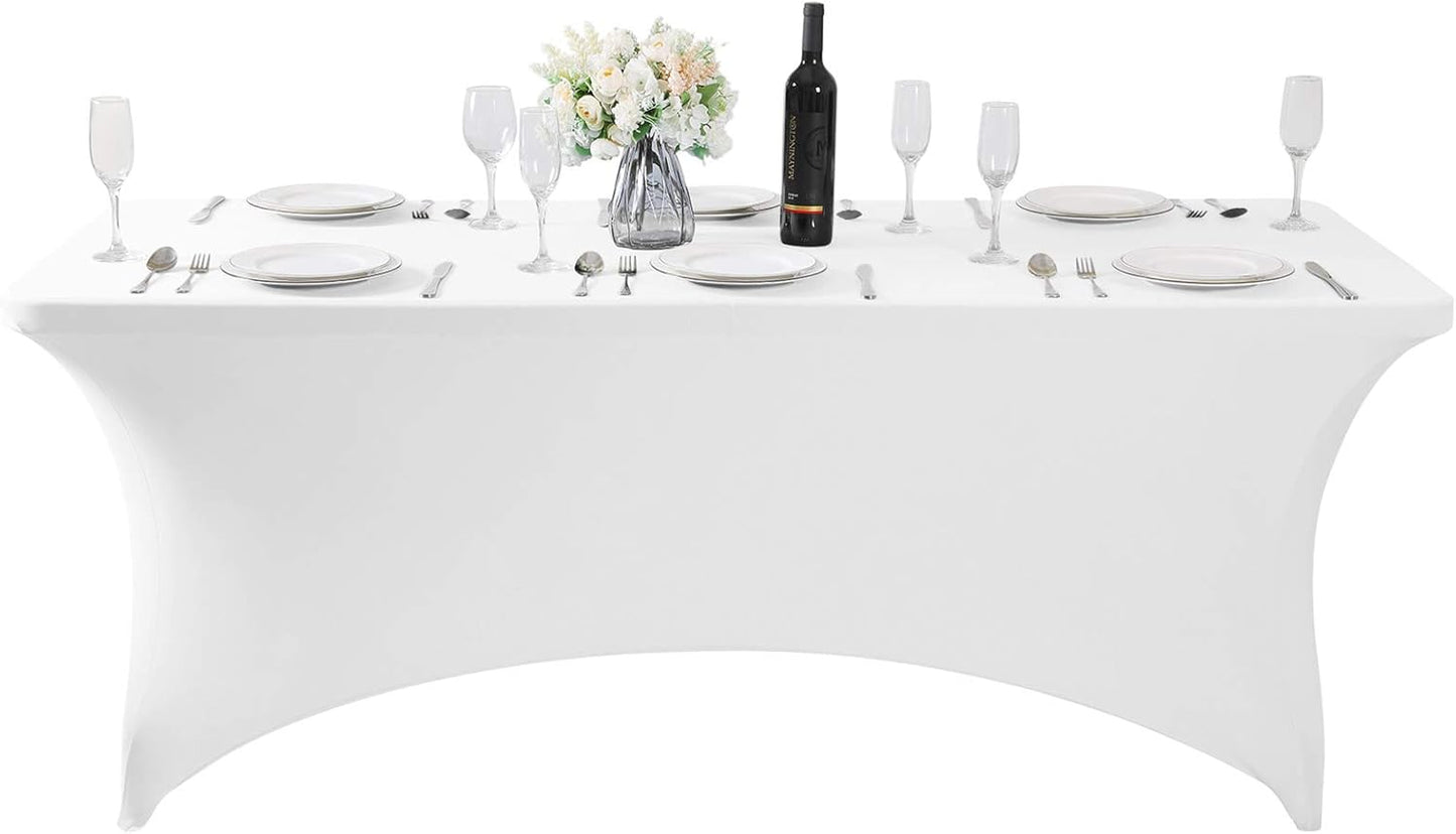 Spandex Table Cover for 6Ft or 4fT or 8ft Table Universal Fitted Stretch Tablecloth for Party, Banquet, Wedding and Events-White