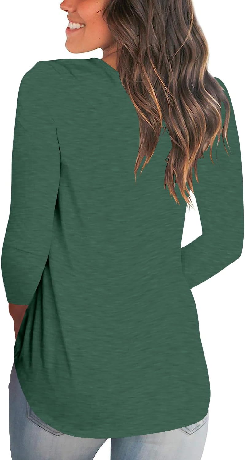 Tobrief Women's Long Sleeve V-Neck Shirts Fall Graphic Tees Loose Casual T-Shirt