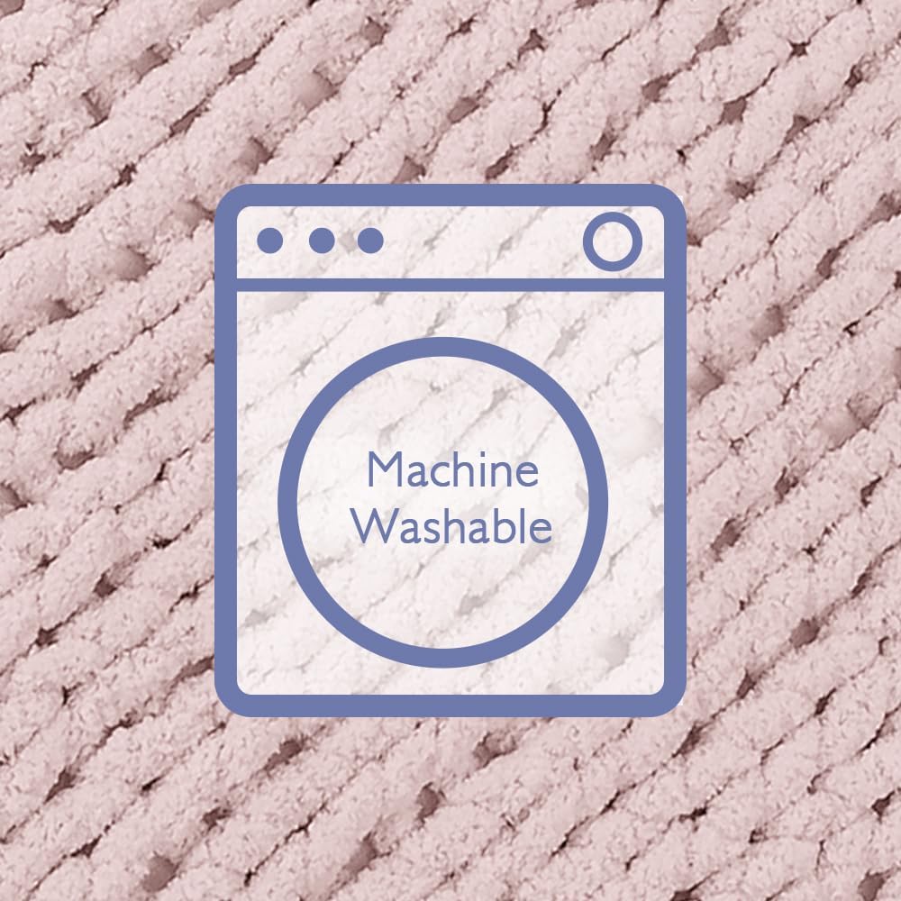 Bigacogo Chunky Knit Throw Blanket for Couch, 40x60 inches, 100% Hand Knitted with Thick Jumbo Chenille Yarn, Cozy Soft Large Rope Knot Cable Crochet Blankets for Sofa Bed Living Room, Rose Tan