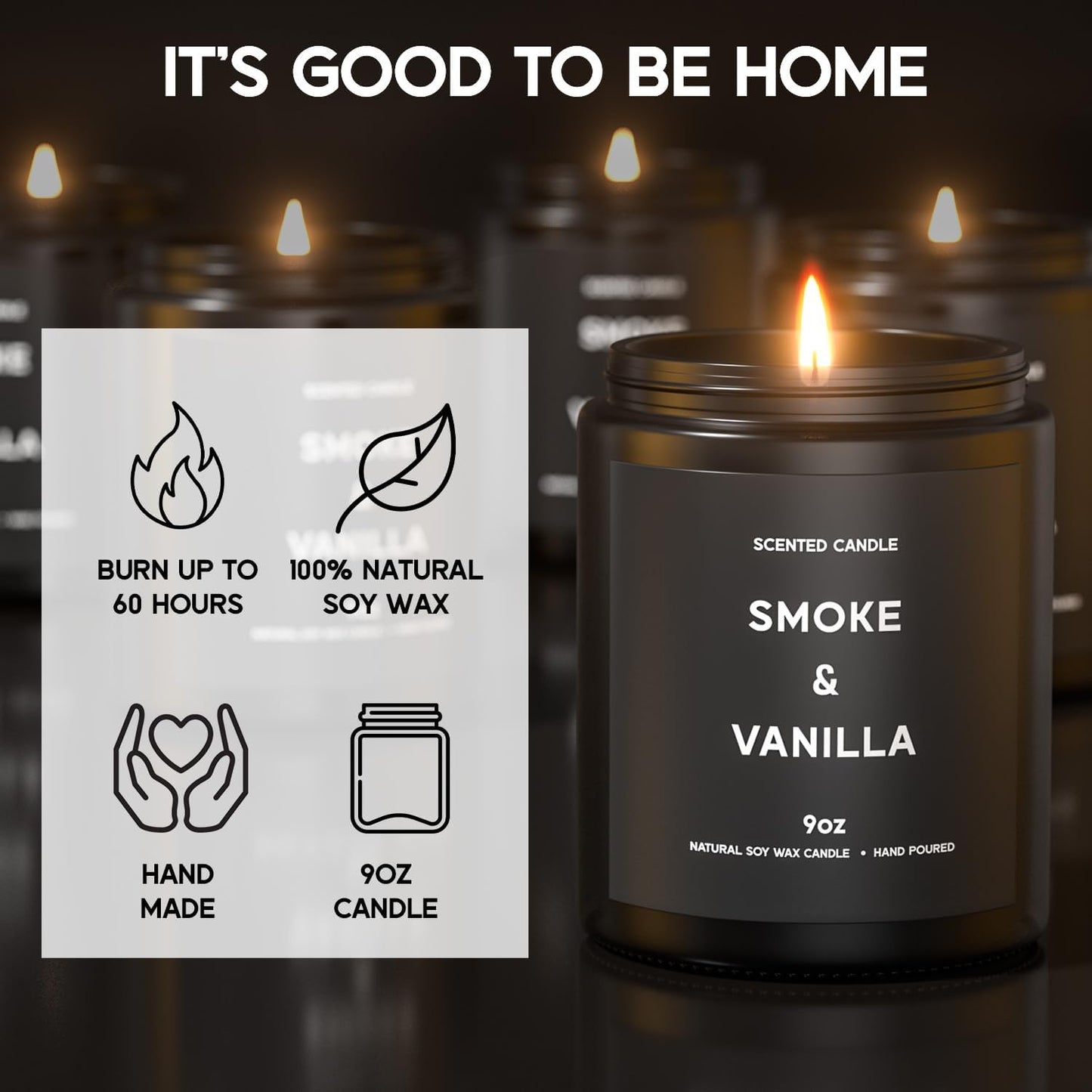 Smoke ＆ Vanilla Candle, 9oz Scented Candle for Men, Scented Candles for Home, Gifts for Men, Personalized Blessing Minimalist Men's Gifts