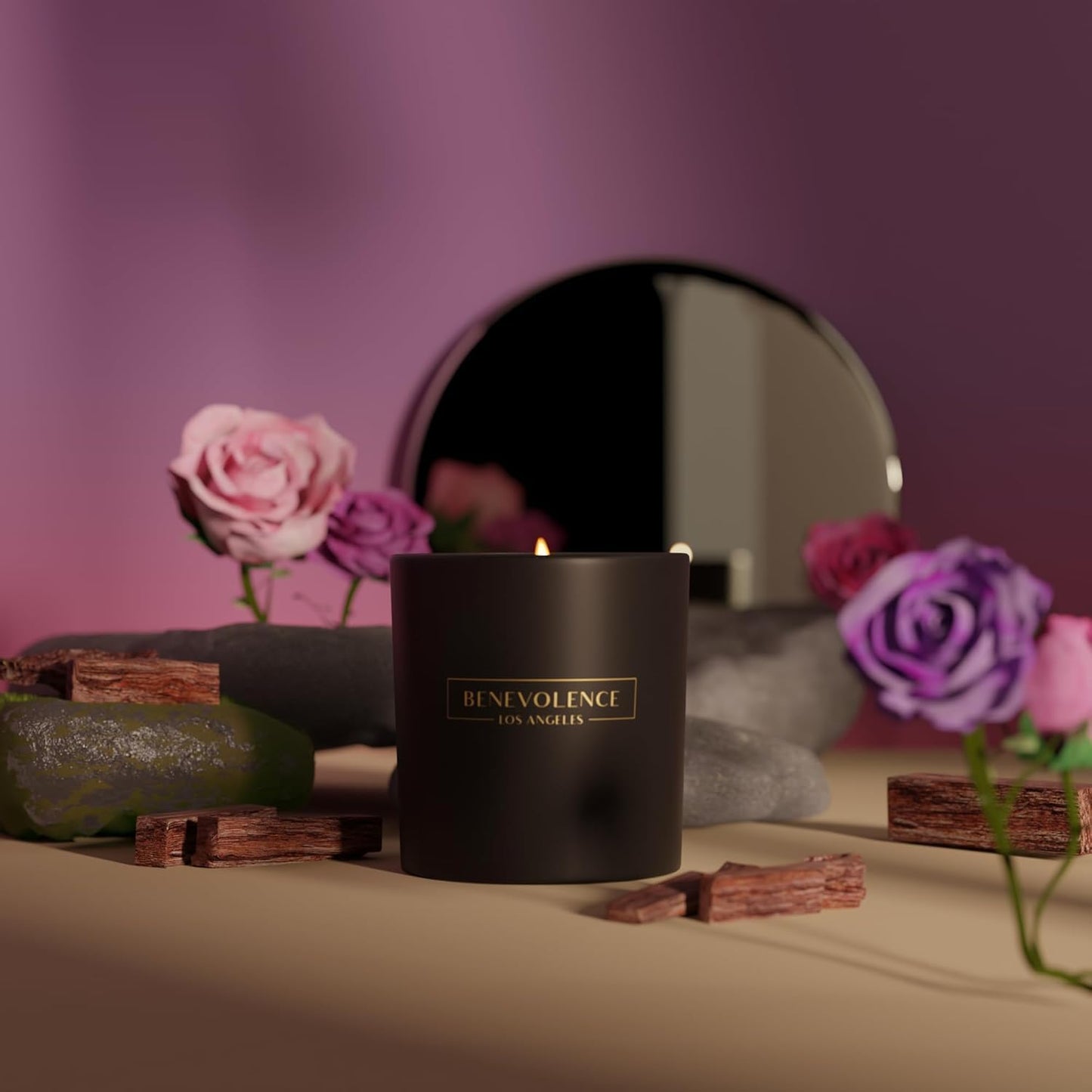 Benevolence LA Scented Candle Gift Set – 4-Pack Soy Candles with Wood Wicks – Rose & Sandalwood, Wild Lavender, Eucalyptus & Chamomile, Lemongrass & Basil – 8oz Each – Aromatherapy & Home Fragrance