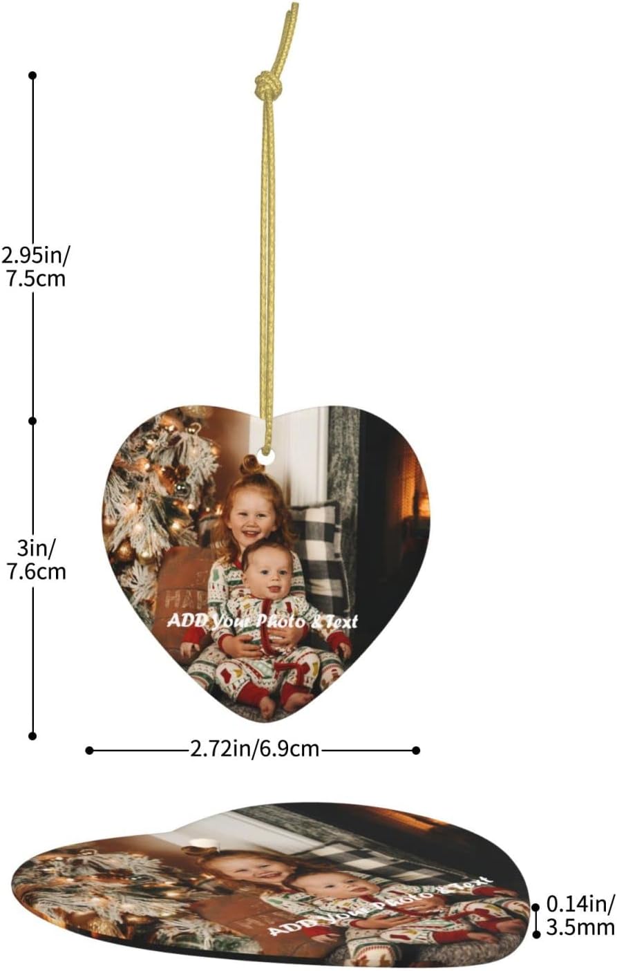 Personalized Heart-Shaped Christmas Ornaments 2022 Custom Ceramic Tree Ornament - Wedding, Baby, Family, Pet Photos - Unique Xmas Gift (Love - 2pcs)