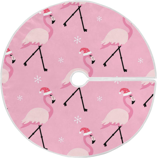 Christmas Pink Flamingo Tree Skirt, Seasonal Tree Mat Holiday Party Supplies Ornaments Indoor Outdoor Decorations for Tabletop Trees 47.2 Inches