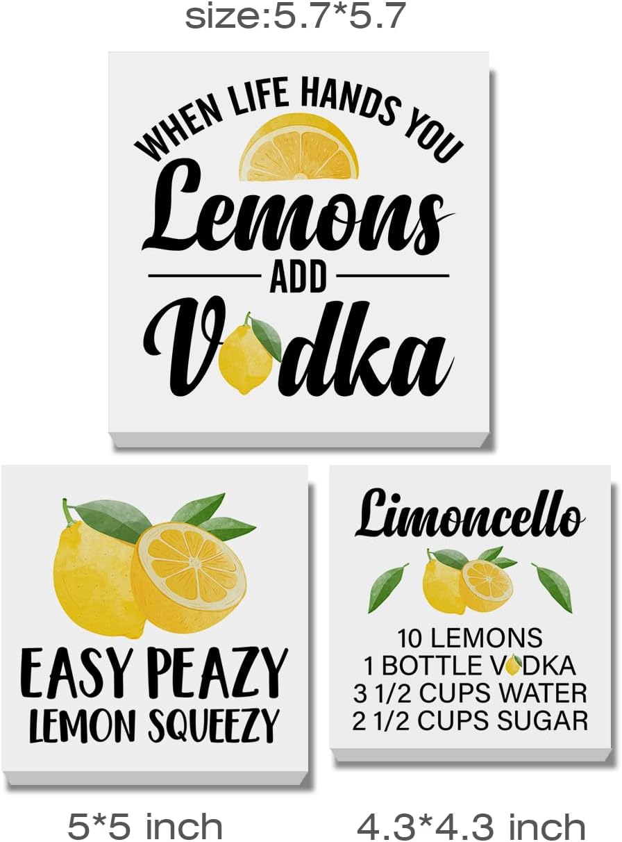 Summer Lemons Decor for Home Farmhouse Lemon Themed Tiered Tray Decor 3 Pcs Lemon Decorative Wood Box Signs Table Desk Shelf Kitchen Decoration