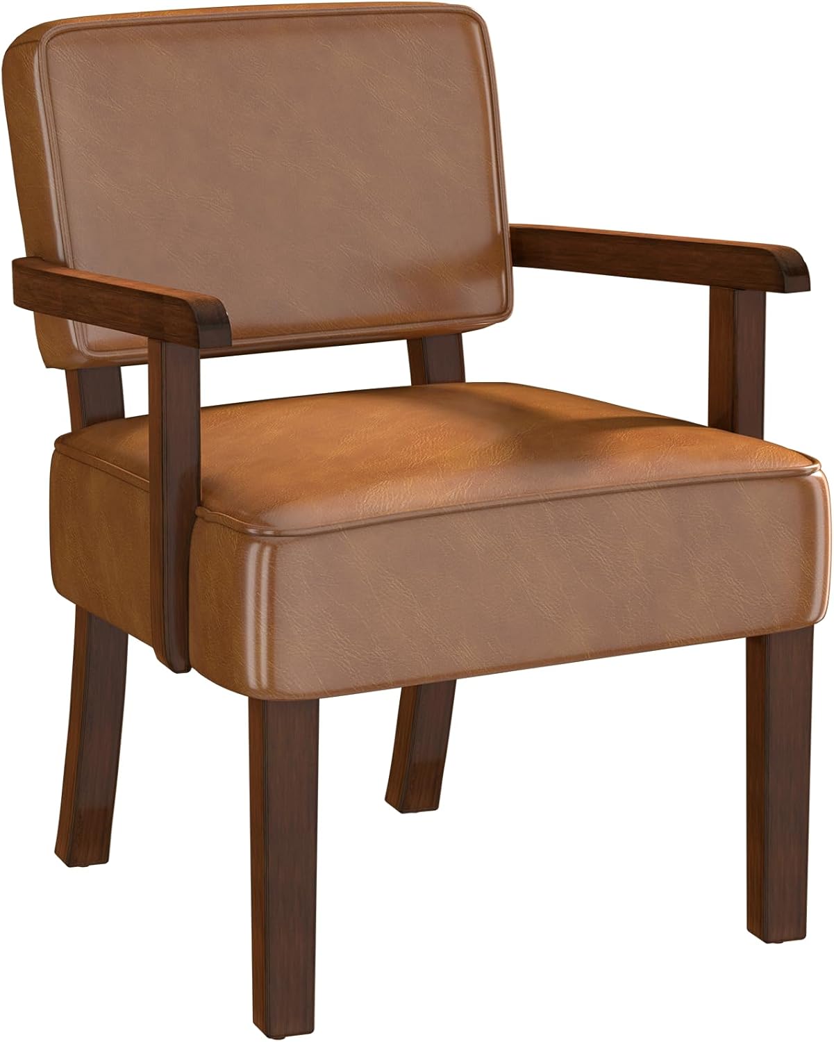 Accent Chair, PU Leather Living Room Chairs Oversized with Soft Seat and Armrests, Armchair for Bedroom, Dinning, Reading, Waiting Rooms (Leather Brown)