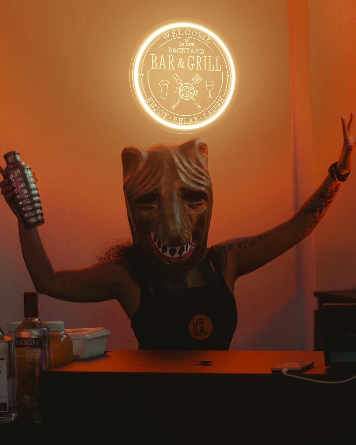 Bar & Grill Neon Sign for Home Bar Wall Art Decor, Dimmable LED Neon Lights Bar and Grill Signs for Backyard Patio Garden Yard BBQ Birthday Party, Grilling Light Up Sign for Housewarming Gifts