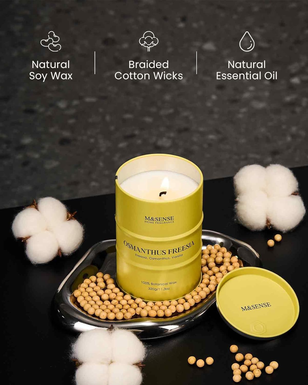 M&SENSE Osmanthus Freesia Scented Candles Natural Non Toxic, Aromatherapy Candle for Stress Relief Meditation Relaxing, Housewarming Gifts for Women Men, 11.3oz 70 Hour Long Burning