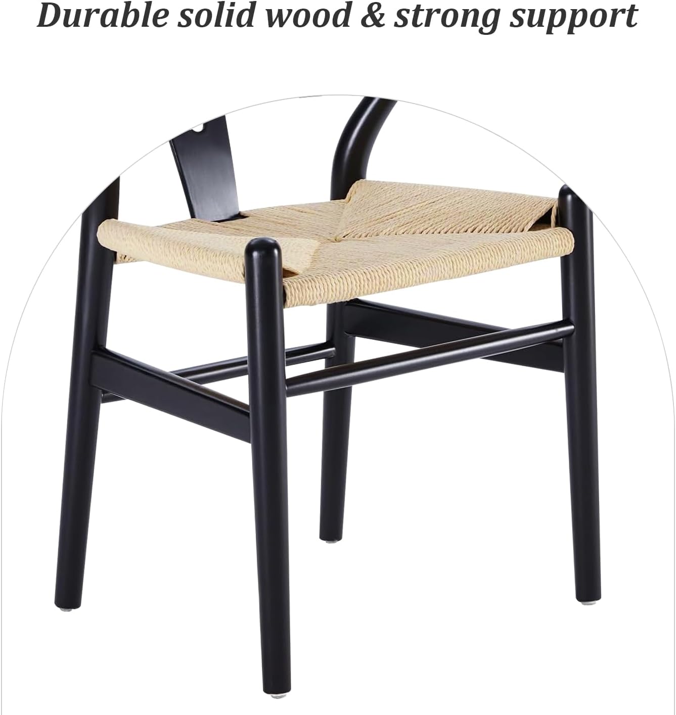 Wishbone Chair Natural Solid Wood Dining Chair/Hans Vegner Y Chair Rattan and Wood Accent Armrest Chairs (Ash Wood - Black + Natural Cord)