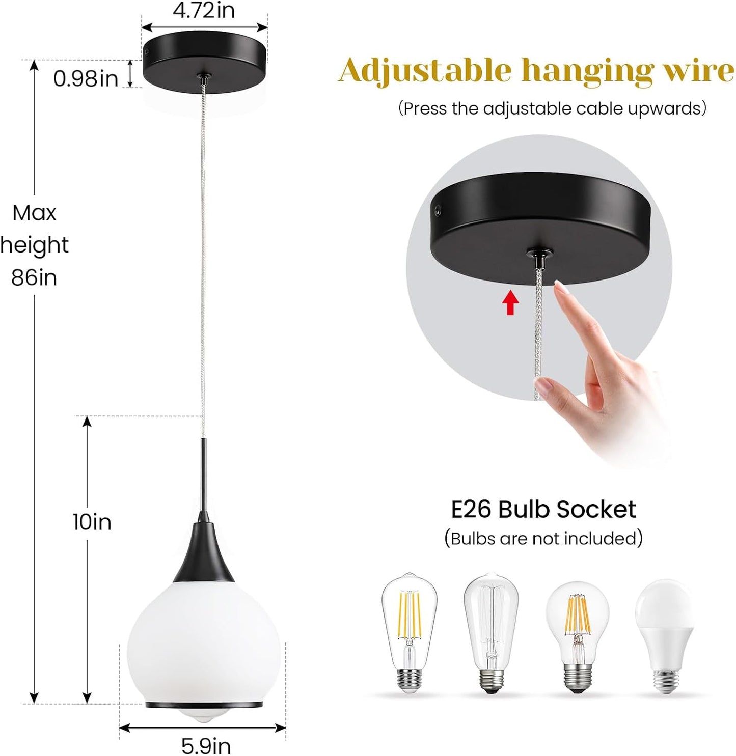 Pendant Light Fixtures Kitchen: 2 Pack Modern Black Island Light with Clear Glass - 6 Inch Mid Century Globe Kitchen Lighting Chandeliers Ceiling for Hallway Bar