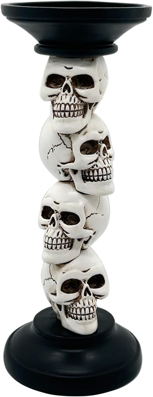 Pillar Candle Holder for Halloween Decoration Indoor, Skull Candlestick Holder, Skeleton Candlestick Holder Spooky Decor Black Taper Candle Holders