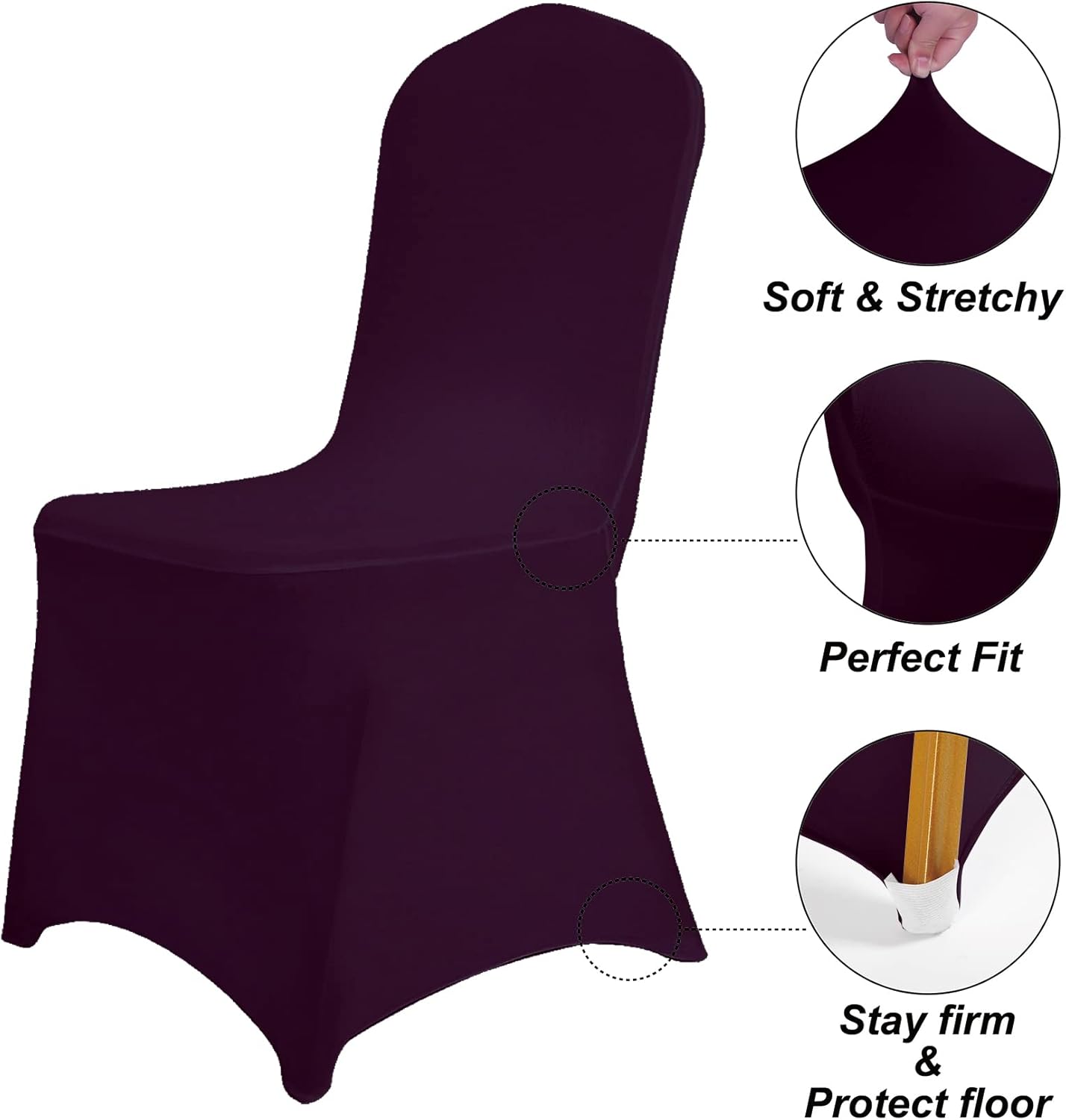 SUPERO Waterproof Spandex Chair Cover 25PCS, Stretch Dining Chair Covers, Polyester Outdoor Chair Covers, Protector Stretch Chair Cover for Party Universal, Banquet, Wedding Event, Hotel(Eggplant)