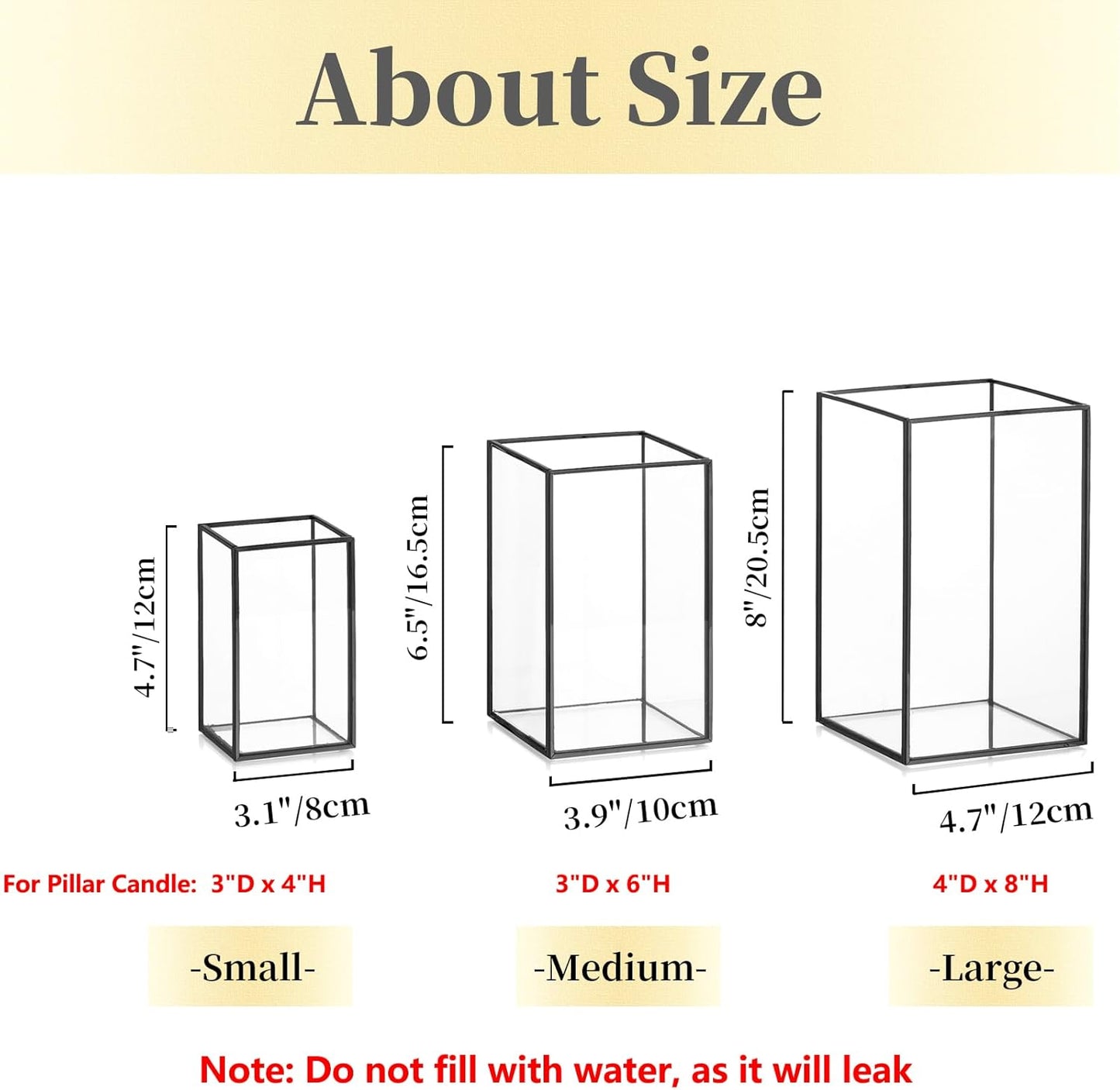 Glass Hurricane Candle Holder Large - Hewory 6pcs Black Rectangle Flower Holders Centerpiece for Table, Tall Floor Square Pillar Candle Lantern for Wedding, Anniversary, Party, Fireplace, Dining Room