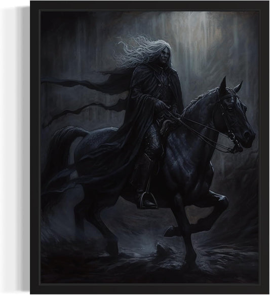 Black Dark Knight Poster Art Print, Halloween Scary Vintage Wall Art Academia Spooky Painting Decoration for Horror Prints, Gothic Posters Bedroom Decor 89 (Black Dark Knight, 11 x 14 inches, Black Frame)