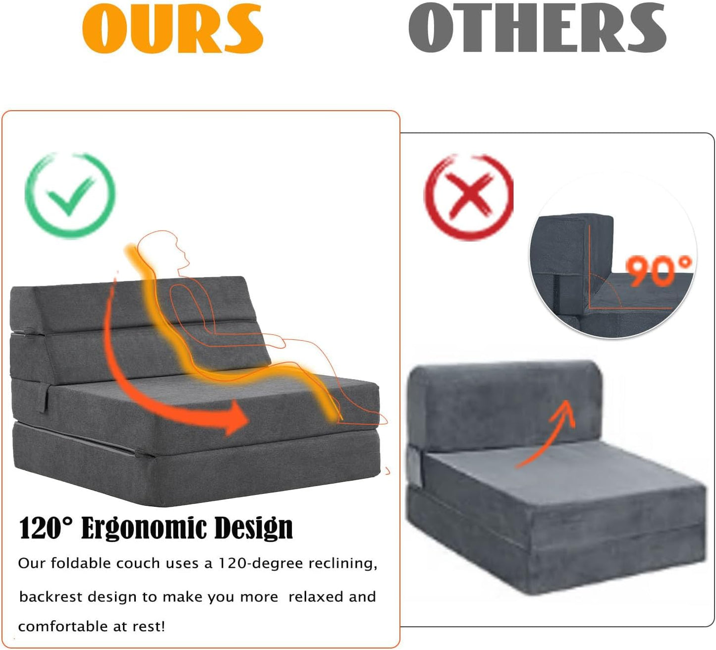 jela Foldable Sofa Bed Large Soft Foam Convertible Sleeper Chair Luxury Miss Fabric Fold Out Chair Bed Floor Couch with Back Support Floor Sofa for Living Room Bedroom (83"x33",Dark Gray)