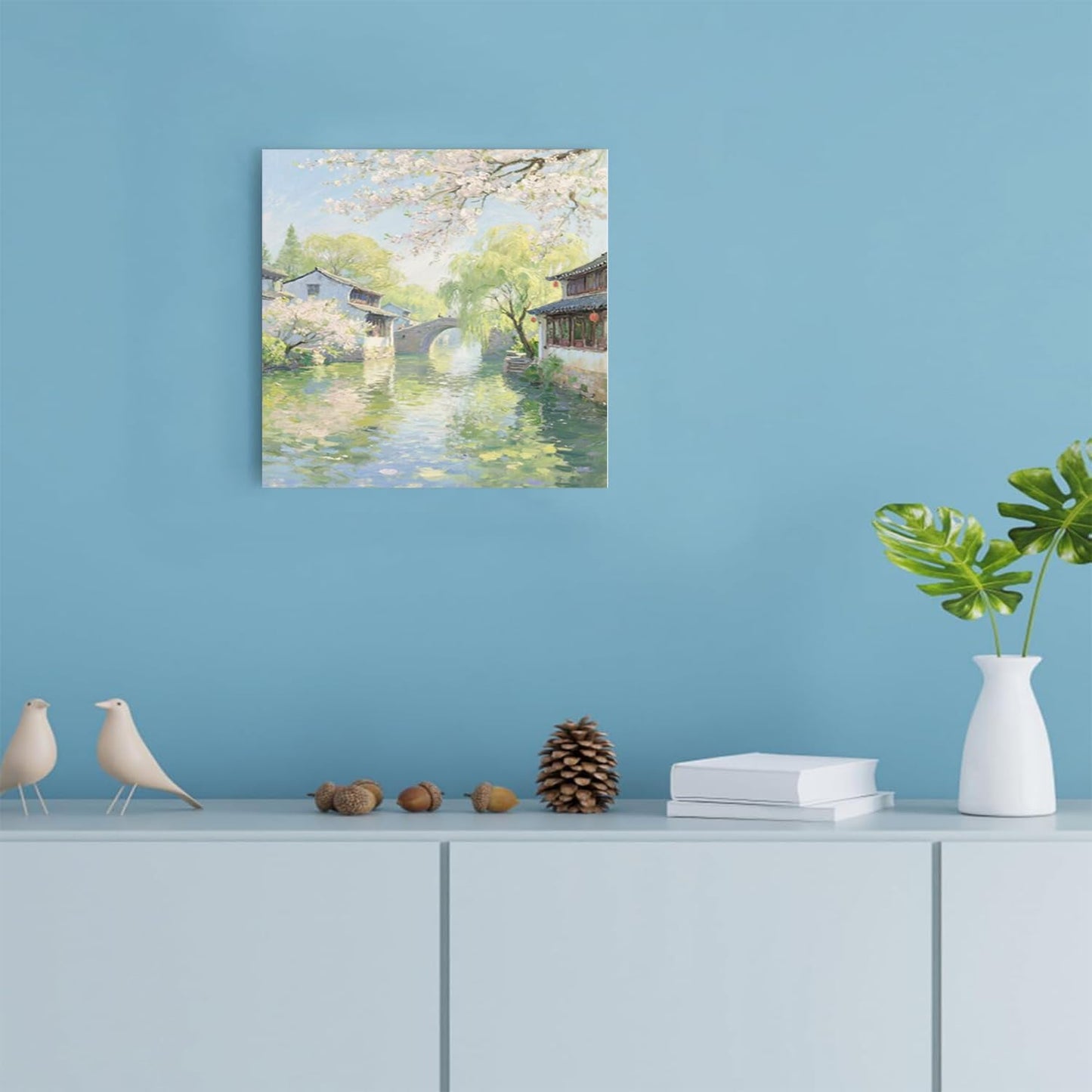 Small bridge stream house Jiangnan style landscape poster suitable for living room bedroom office natural oil painting poster
