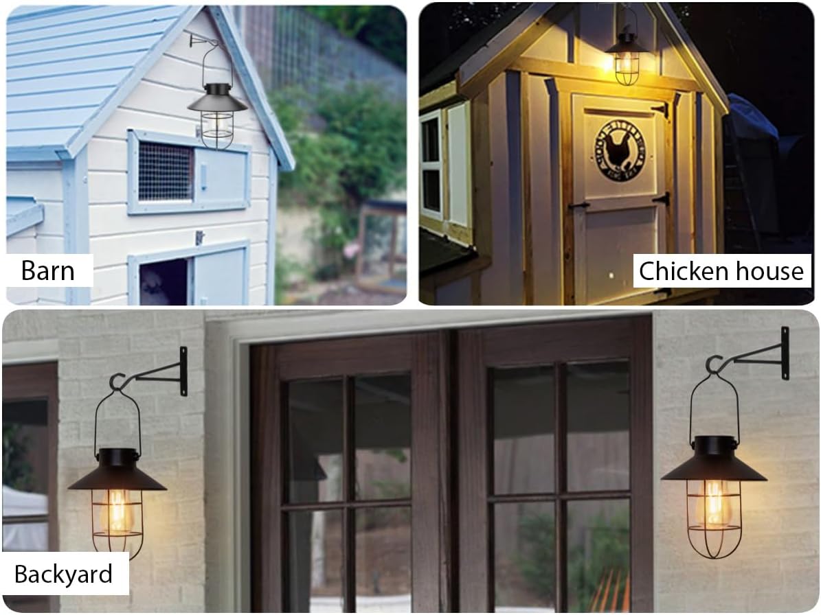 pearlstar Solar Lantern Outdoor 2 Packs Hanging Light Metal Solar Lamp with Warm White Edison Bulb Design for Garden Yard Patio Proch Decor(Black)