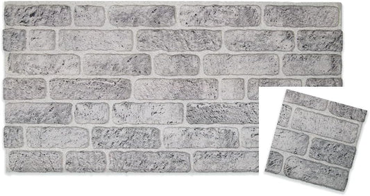 IZODEKOR 3D Wall Panels Brick Effect - Cladding, Stone Look, Styrofoam Facing for Living Room, Kitchen, Bathroom, Balcony, Bedroom, Back of Counter and Teras | White Grey (10" x 10" Sample)