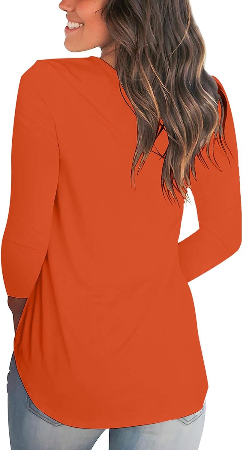 Tobrief Women's Long Sleeve V-Neck Shirts Fall Graphic Tees Loose Casual T-Shirt