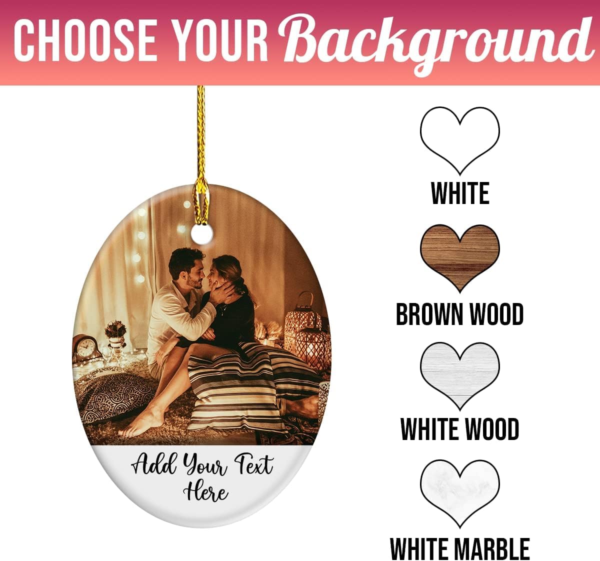 Custom Christmas Ornament with Photo Picture Personalized Oval Shaped Ceramic Ornament Pictures Photos Text Message Keepsake Decorations for Couple Family Friends Gifts Xmas Tree Decor Gift