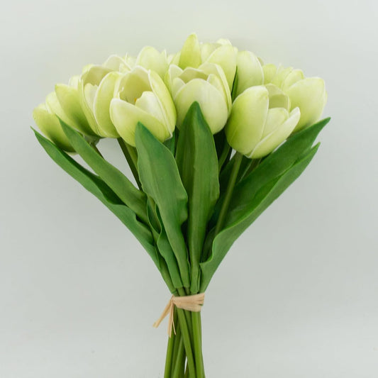 Buart Artificial Tulip in Bulk for Home Kitchen Wedding Bridal Bouquet,Fake Flowers for Valentine's Day Mother's Day Easter Table Centerpieces Decorations(Green,Real-Touch,12pcs)