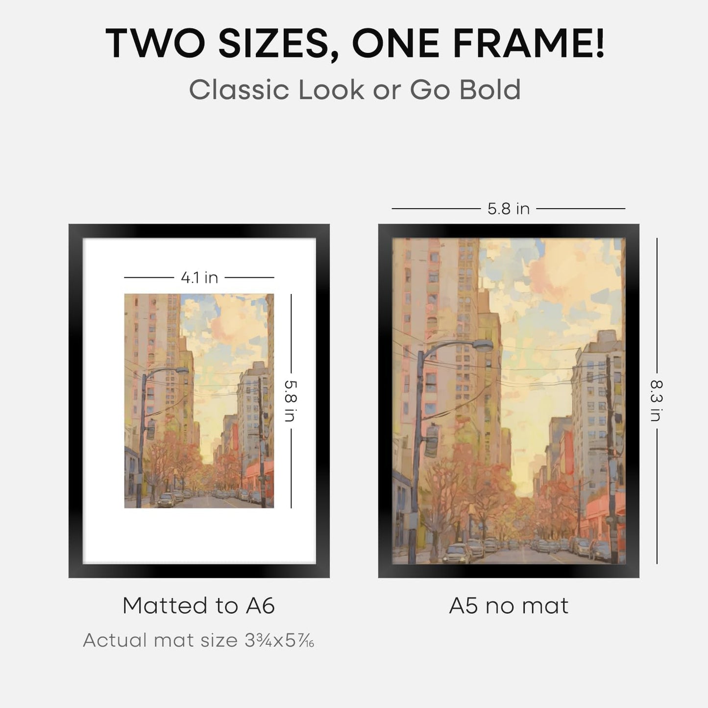Homeforia A5 Picture Frame Black, High End Metal 5.8x8.3 Frames Matted to 4.1x5.8 Print, A5 Photo Frame with Mat A6, 5.8 x 8.3 Poster Frame, 8.3x5.8 Display Frames, Tempered Glass, Wall Kit, Set of 1