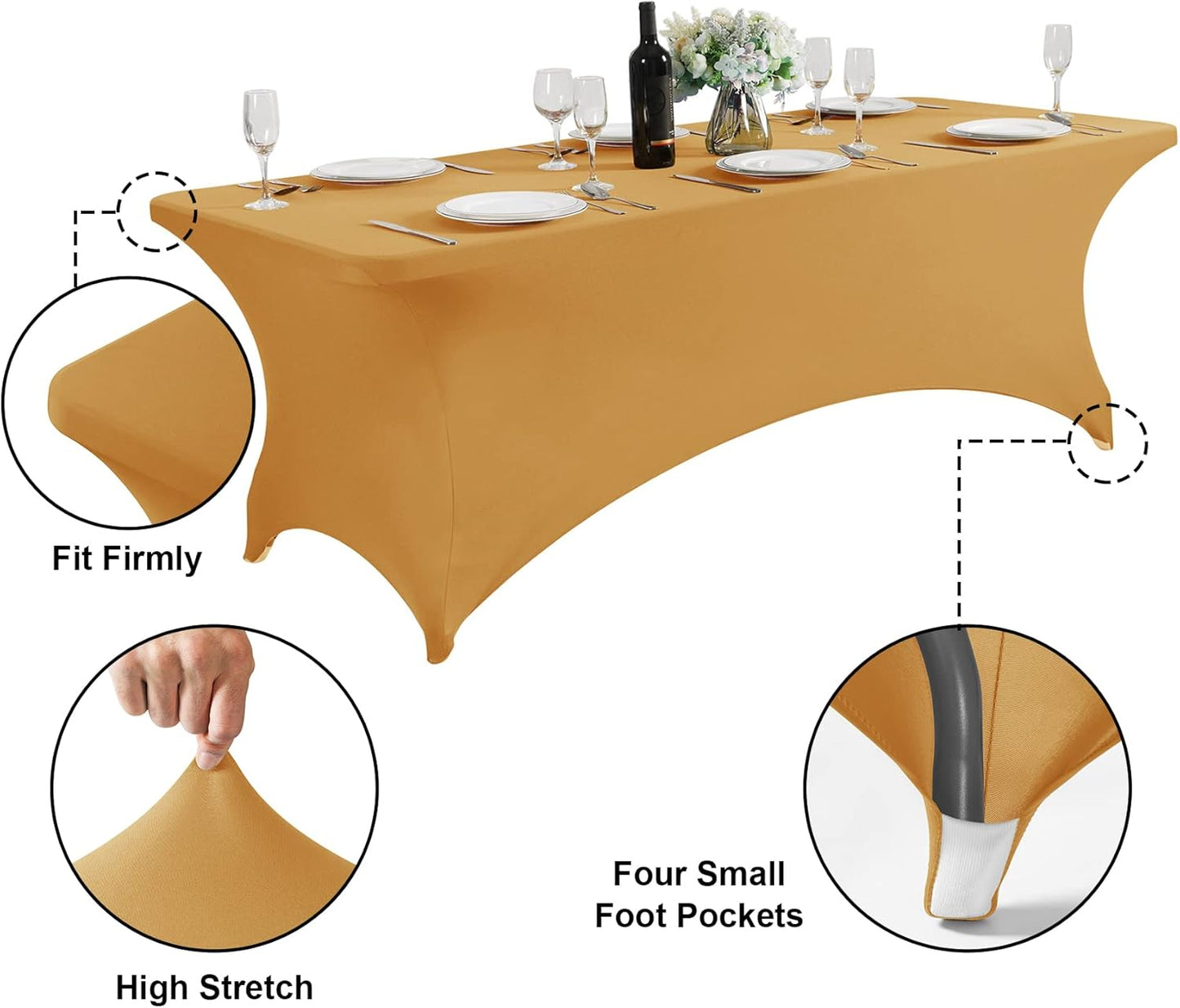 SuperO Waterproof Spandex Table Cover for 4FT Table Universal Fitted Stretch Tablecloth for Party, Banquet, Wedding and Events-Gold