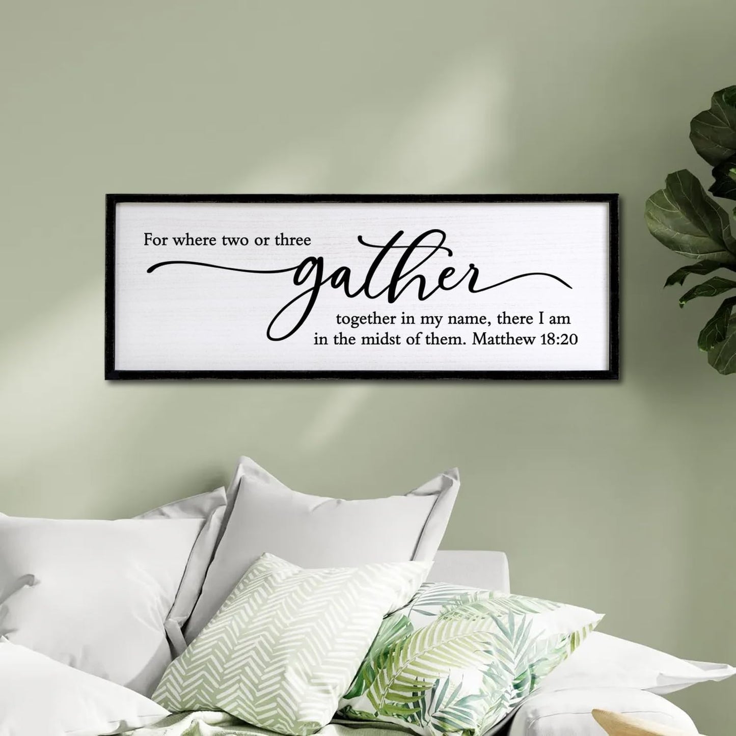 For Where Two or Three Gather in My Name, There I am in the Midst of Them Bible Verse Framed Wall Art, 40''×15'' Rustic Religious Christian Matthew 18:20 Sign, Inspirational Catholic Scripture Decor