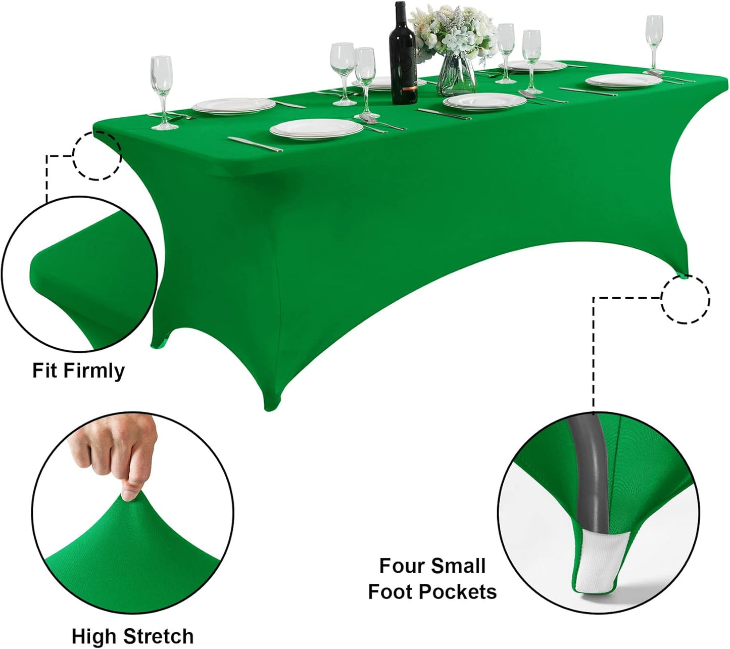 SuperO Waterproof Spandex Table Cover for 6FT Table Universal Fitted Stretch Tablecloth for Party, Banquet, Wedding and Events-Emerald