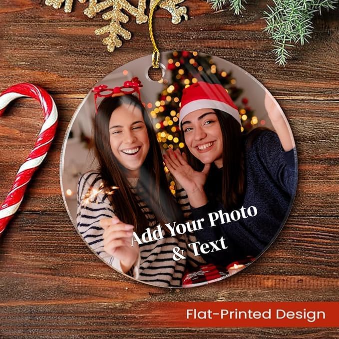 Personalized Best Friend Photo Christmas Ornament, Bestie Round Acrylic Ornament with Picture, Friendship Ornament Keepsake Xmas Tree, Customized Photo Best Friend Ornaments