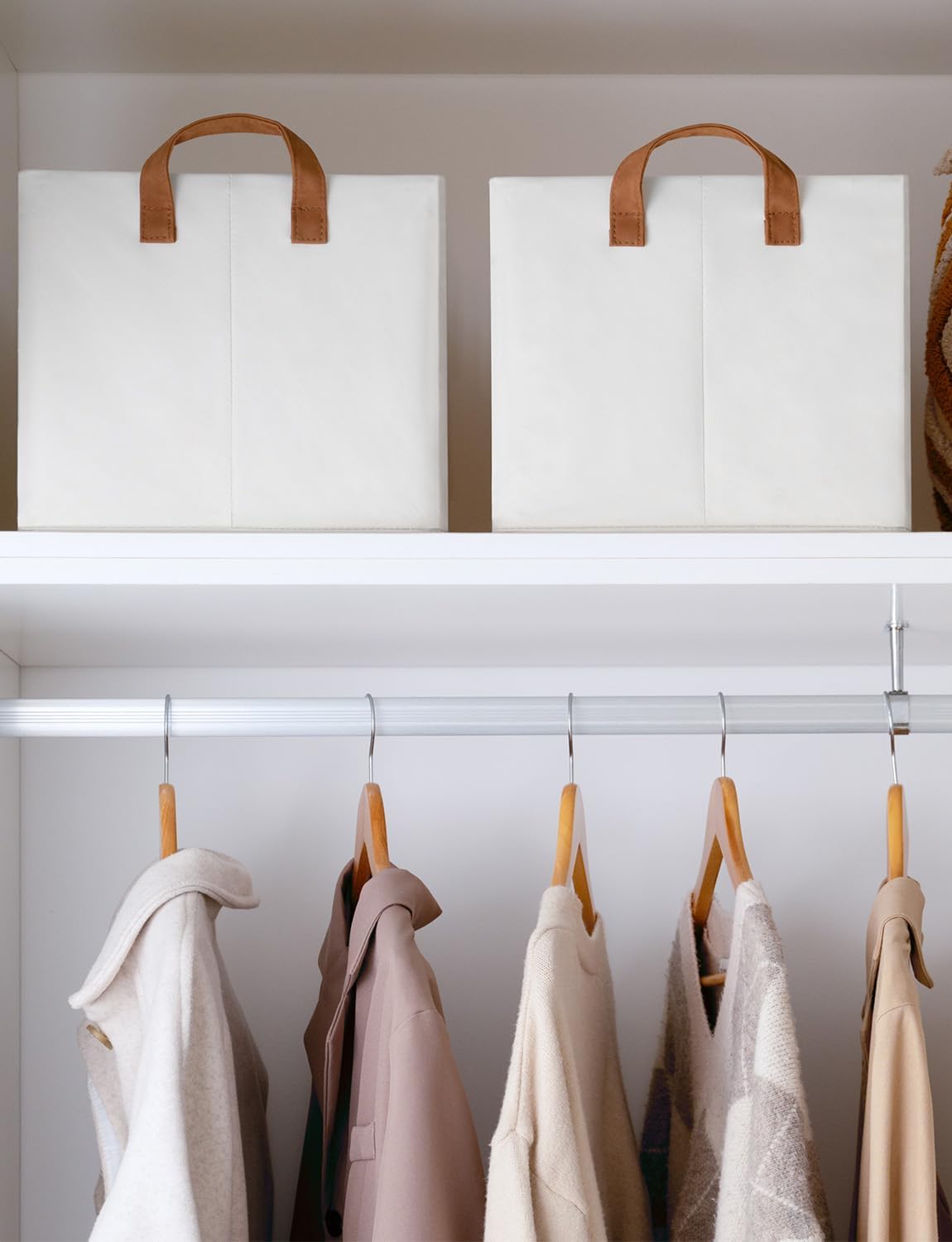 StorageWorks Storage Bins, Fabric Storage Bins for Shelves, Large Storage Baskets with Metal Frame, Closet Baskets and Bins with Handles, Beige, 2-Pack