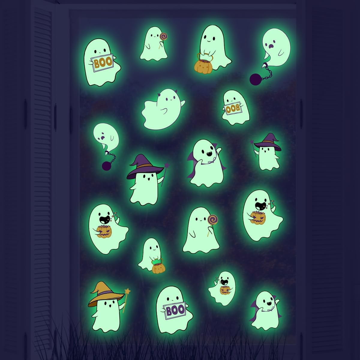 Glow in The Dark Halloween Window Clings Luminous Pumpkin Ghost Window Stickers Decor for Halloween Theme Party Decorations