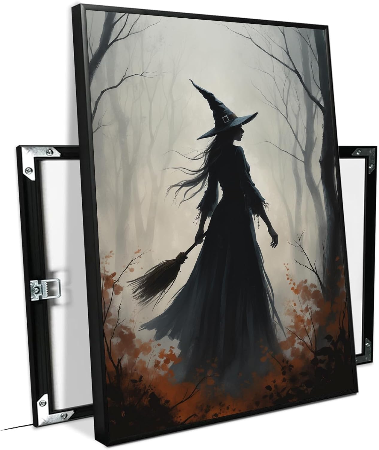JFHCQJPK Vintage forest witch silhouette poster Halloween mural poster decoration mural art magic suitable for home living room bedroom12x16in Metal blackFramed