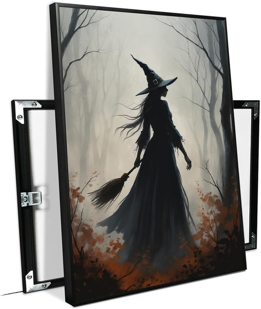 JFHCQJPK Vintage forest witch silhouette poster Halloween mural poster decoration mural art magic suitable for home living room bedroom20x30in Metal blackFramed