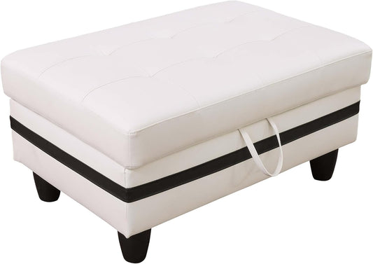 Ottoman Rectangular Storage Ottoman Bench, Faux Leather Footrest, Coffee Table, Stool Footstool with Hinged Lid for Living Room, Bedroom, Entryway, White&Black, 34"x22.8"x17.5"