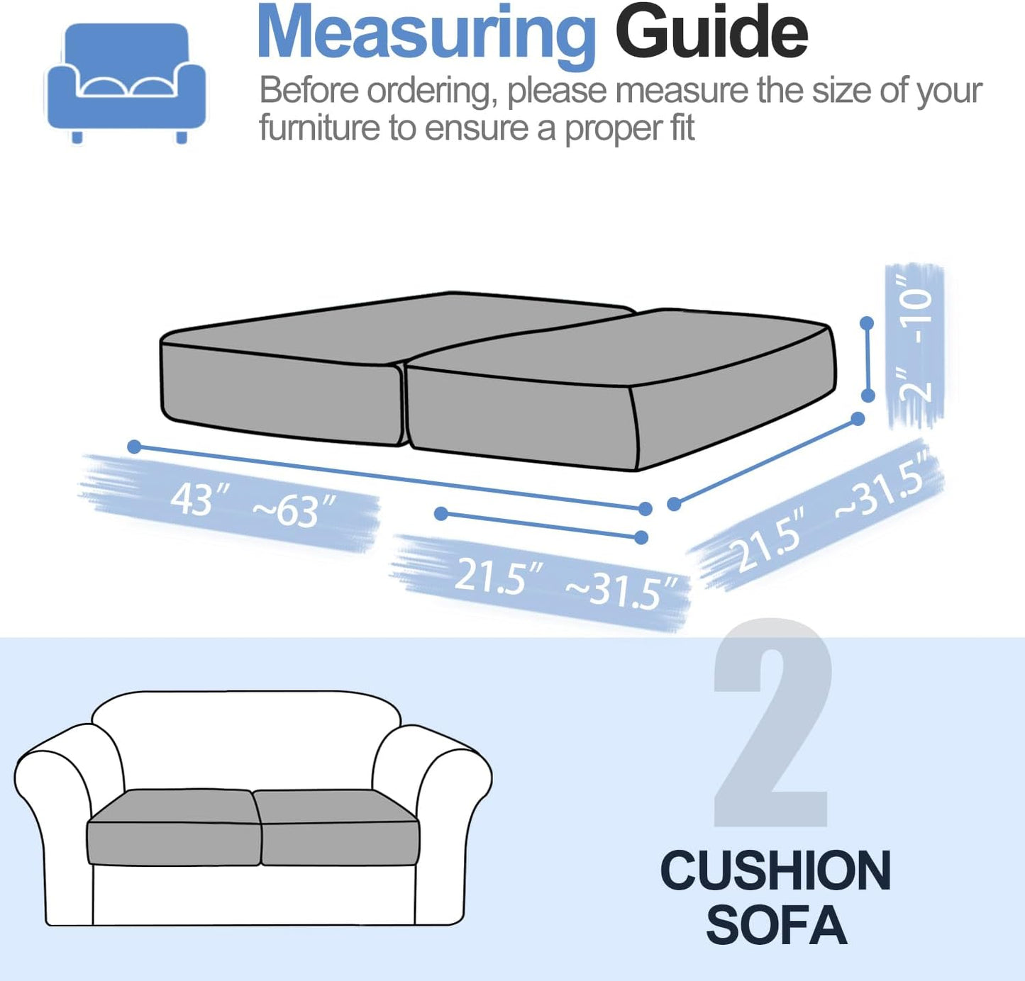 Couch Cushion Covers for L Shaped Sectional Sofa – Softer Chenille Sofa Covers Washable, Non-Slip Stretch Couch Covers & Individual Seat Cushion Slipcovers (2 Piece, Dark Grey)