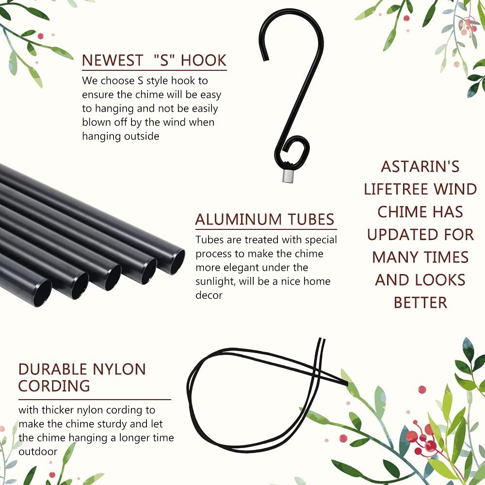 Wind Chimes for Outside,Outdoor Wind Chimes for Mother & Grandma - Large Garden Hanging Decor with Tree of Life Engraving, Perfect for Yard, Home, Christmas, Birthdays