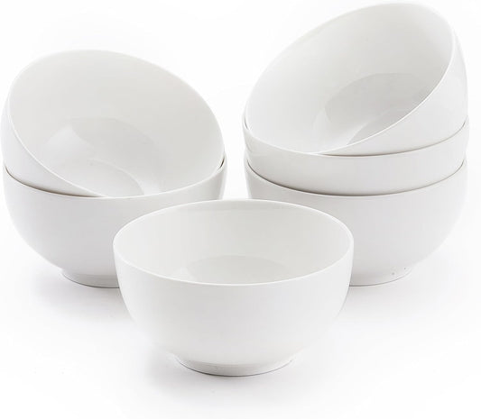 White Soup Bowls 6 in, 26Oz round Large Ceramic Bowl set of 6, Deep Porcelain Bowls for Cereal, Salad, Noodles, Dishwasher/Microwave safe
