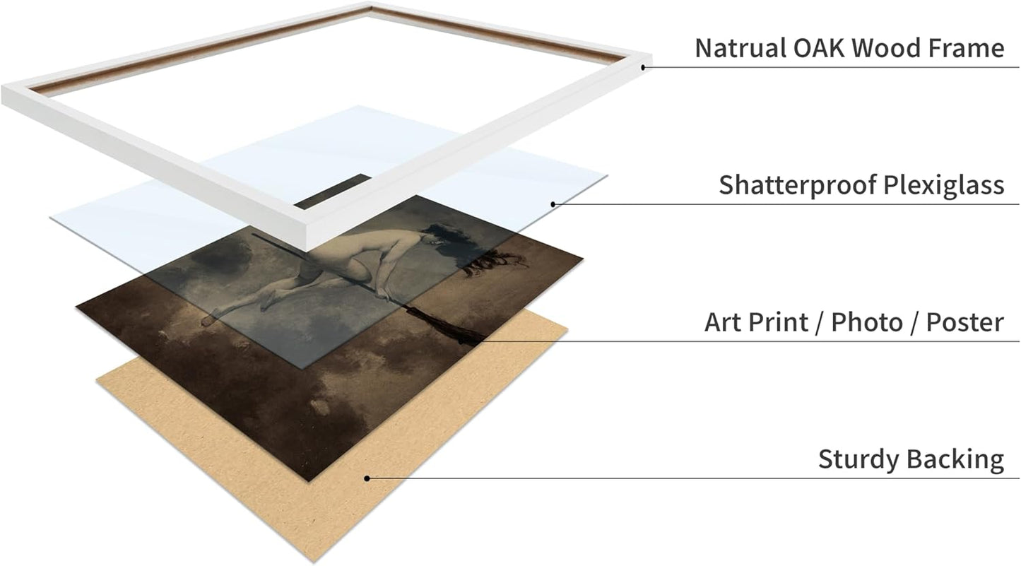 Poster Master Vintage Albert Joseph Penot Poster - Retro Halloween Print - Gift for Artist, Friend - Departure for the Sabbath, Naked Witch on Broom - Wall Decor for Bedroom, 16x20 White Framed