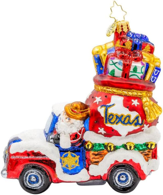 Christopher Radko Hand-Crafted European Glass Christmas Tree Decorative Ornament, Lone Star Santa Cruiser