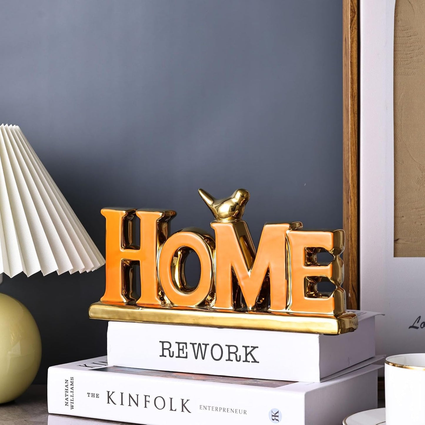 XMGZQ Love Sign Decoration,Orange and Gold Love Signs for Home Decor,Small Bird Sculpture Personalized Decor,Orange Style Figurine Decorative Ornaments for Living Room,Bedroom,Desktop,Cabinets