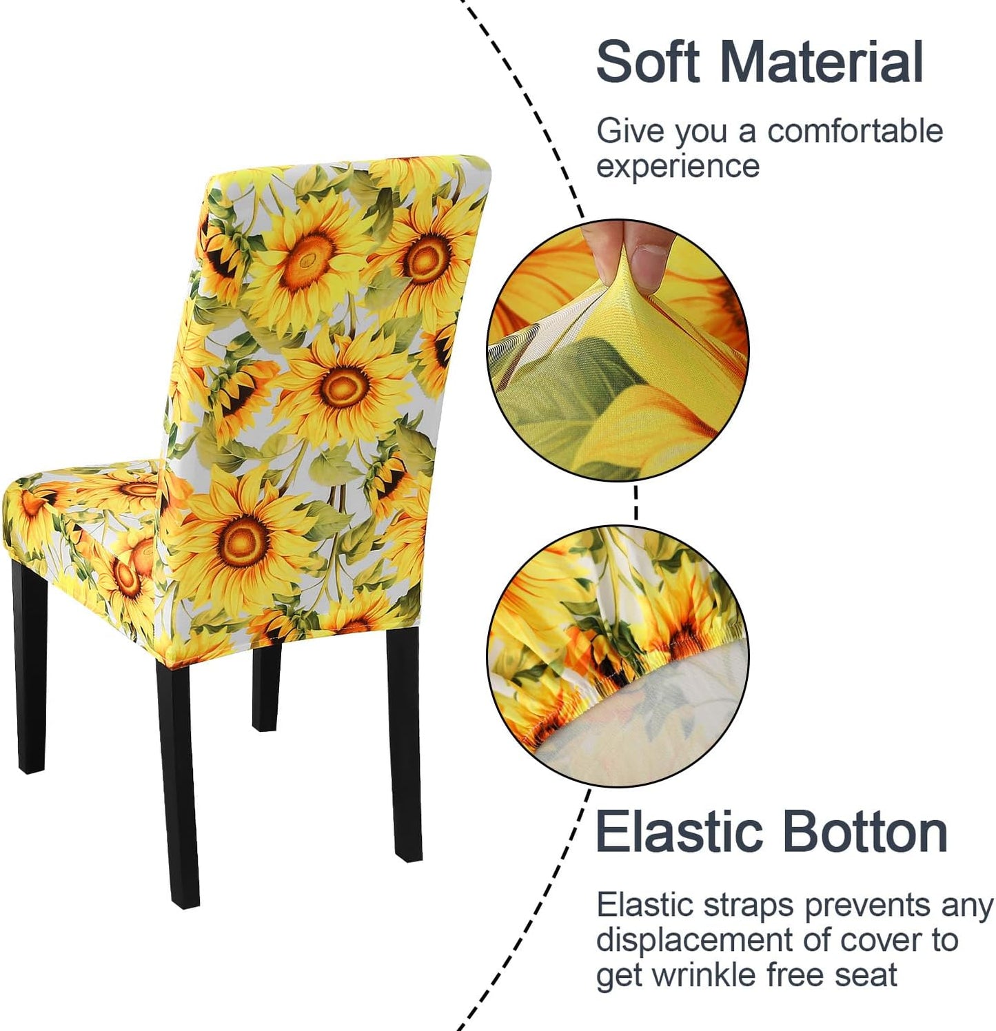 JQinHome Pattern Chair Covers for Dining Room Set of 4, High Stretch Removable Washable Parsons Chair Slipcover for Home Party Hotel Wedding Ceremony (Sunflower,4PCS)